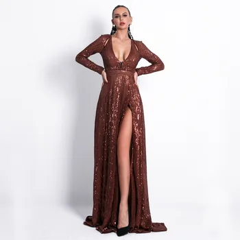 

2019 Draped Hollow Out Fashion Dress Sexy Sequined Women Elegant Night Club Elastic Party Body con Deep V-Neck Dresses Wholesale