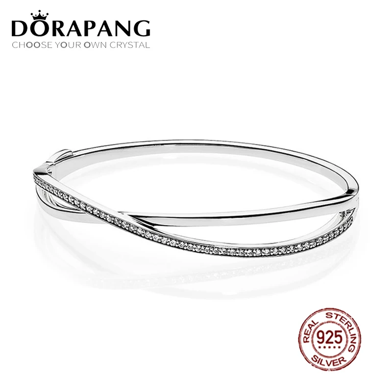

2018 New 100% 925 Sterling Silver Bracelet Entwined Bangle Clear CZ Charm Bead for Fashion Women DIY Gift Jewelry