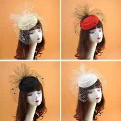 Женская фетровая Вуалетка, шляпка, сетчатая вуаль, маленькая плюшевая волнистая заколка для волос, свадебные коктейльные головные уборы 4 C