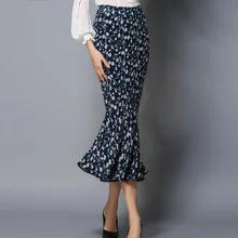 Новейшее женское винтажное шифоновое, с цветочным принтом рыбий хвост юбка женская Высококачественная элегантная офисная работа длинные юбки-трубы