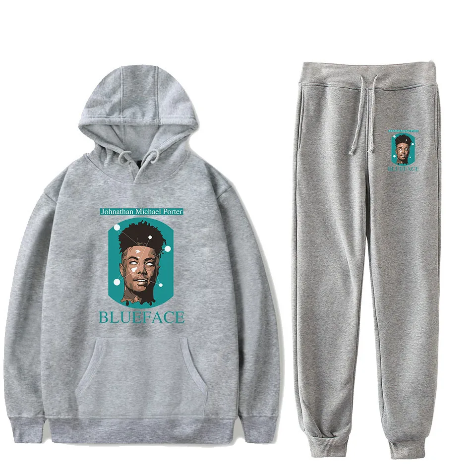 

Gray Hoodies Sweatshirts+Recreational Sweatpants New Hot Rapper BlueFace Hoodies Women/Men Autumn casual Sport and Leisure suits