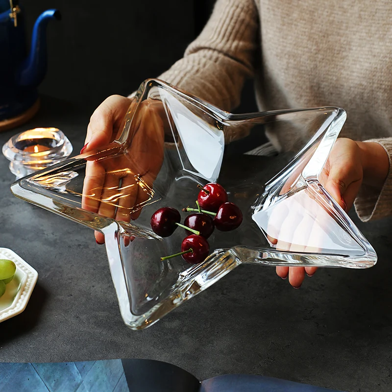 

Pentagram glass salad candy snack plate Home transparent fruit plate