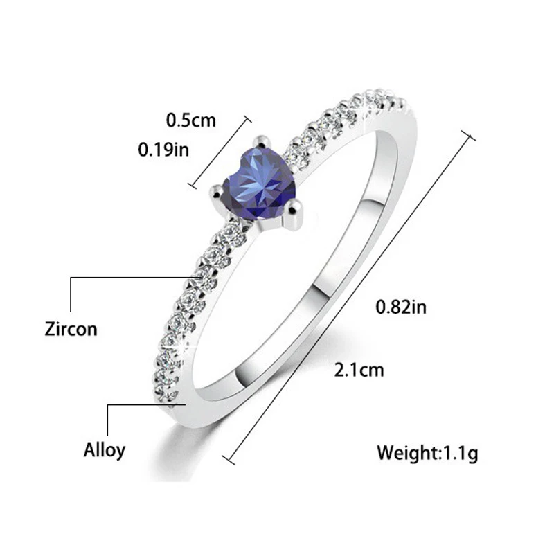 Романтический стиль милый в форме сердца кольца для женщин синий кубический цирконий 3 цвета вечерние ювелирные изделия в подарок KAR355