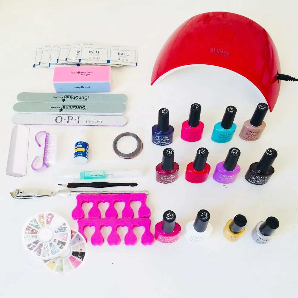 NEW 24W Led Lamp For Nails 10 Color Gel Polish Nail Brushes Nail Art Tools Base Gel Top Coat Gel