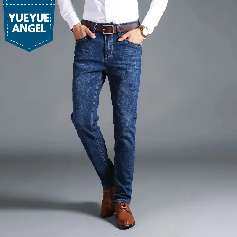 Buy Business Men Casual Straight Denim Pants Blue Full Length Spring Classic