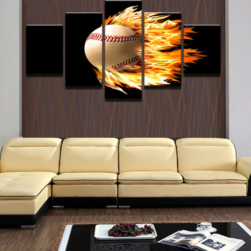 Украшения модульная Pictures Home Decor Картины на холсте 5 Панель пламени теннисный мяч