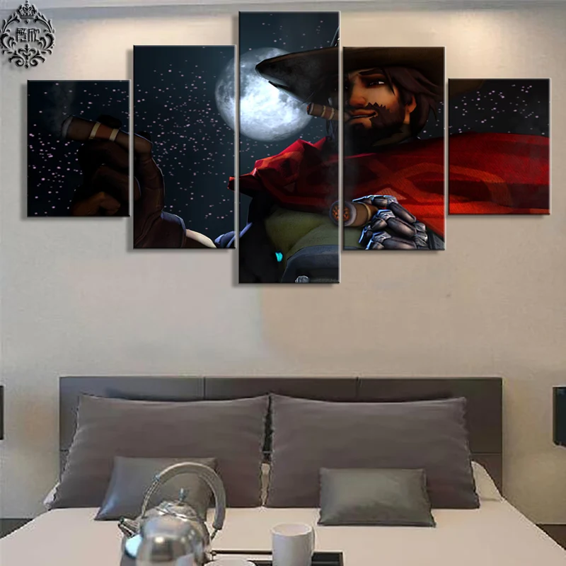 

Canvas Printed Painting 5 Pieces Overwatch Mccree Wall Art Game Poster Home Decor For Living Room Artwork Pictures Cuadros Frame