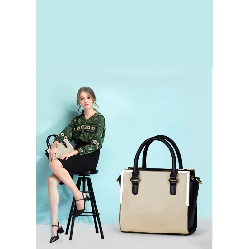 

Leather bag female 2018 new handbag fashion color stitching Korean version of the business single shoulder Messenger bag