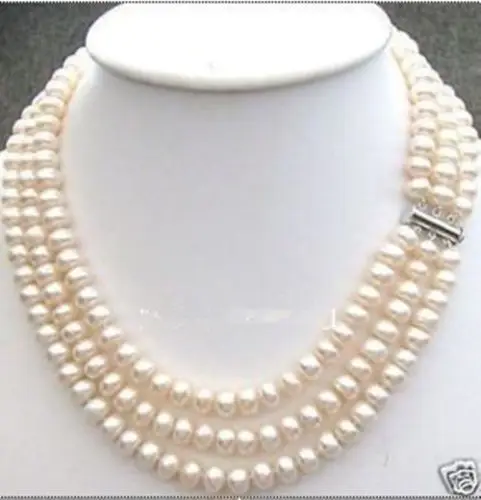 

Jewelr 005018 3 strands 7-8mm white freshwater pearl necklace