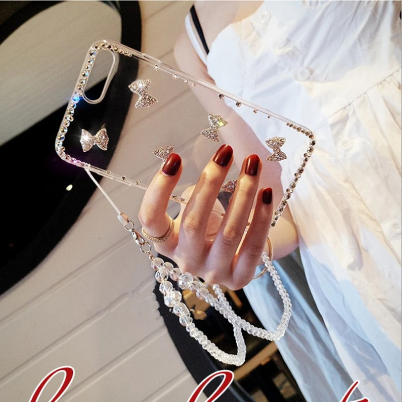 Aoweziic Mobile phone shell XS MAX XR crystal lanyard slim female diamond For iphone6s 7 8plus innovative protective sleeve tide