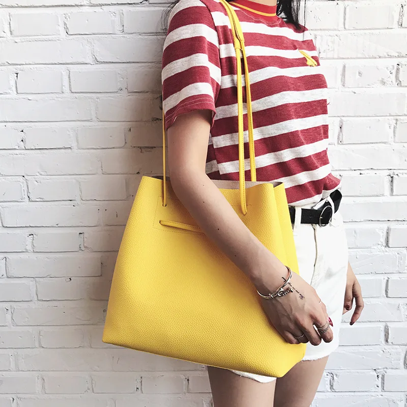 

Luxury Brand Designer Bucket bag Women Leather Yellow Shoulder bag Handbag Large Capacity Crossbody bag
