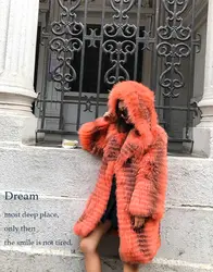 BFFUR 2018 Новая мода оранжевый цвет натуральным лисьим мехом пальто Для женщин зима Natrual меховые женские наивысшего качества длинный Лисий мех