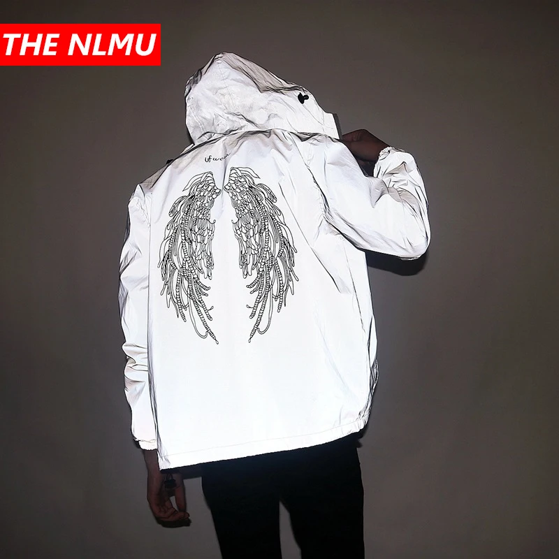 

Spring/Autumn Men 3M Reflective Jackets Waterproof Hip Hop Streetwears Wings Printed Couple Windbreaker Jackets and Coats GW034