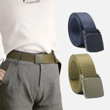

Men's strong nylon Belts Buckle Canvas Waist Strap Ceinture Homme Casual Automatic High Quality Women Canvas Belt plus size