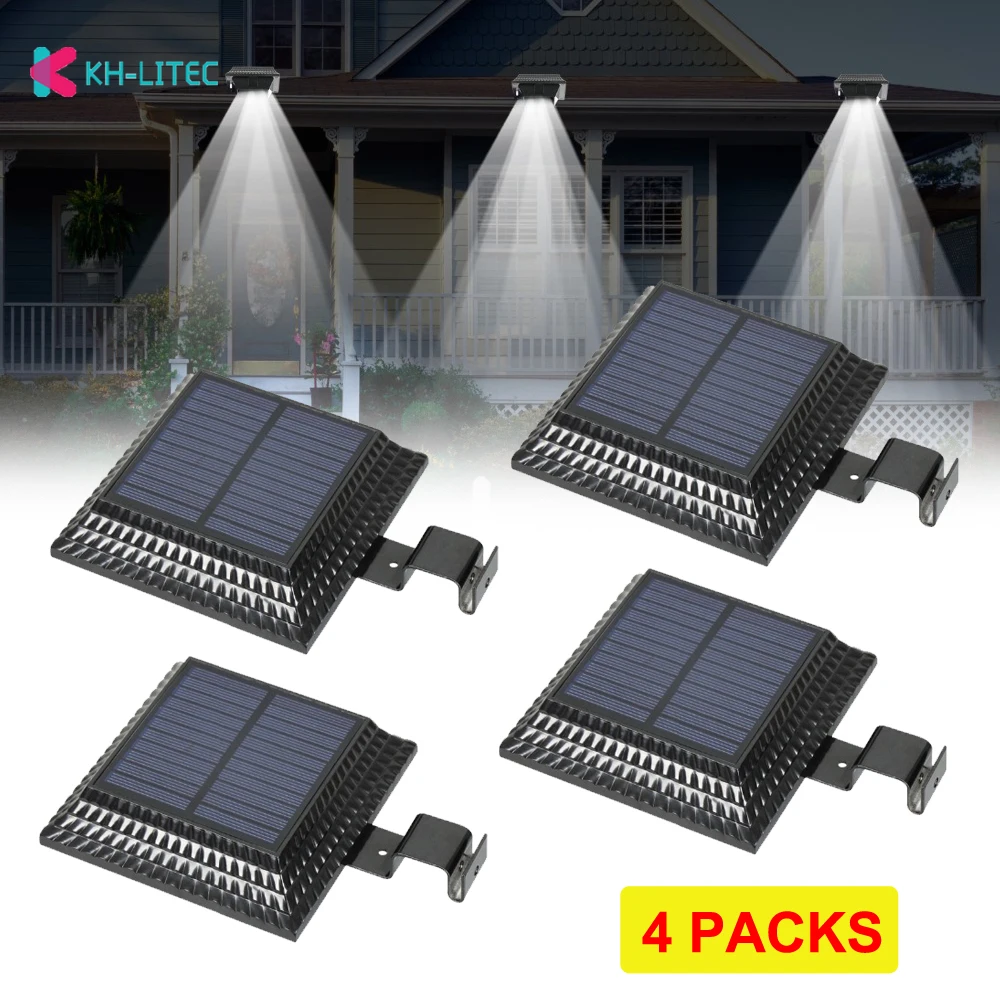 Lâmpada de Luz para Jardim ao ar Sensor ao ar Khlitec Solar Calha Livre Cerca Segurança Gramado Luz Lâmpadas Parede Iluminação 4 Pçs 12 Led