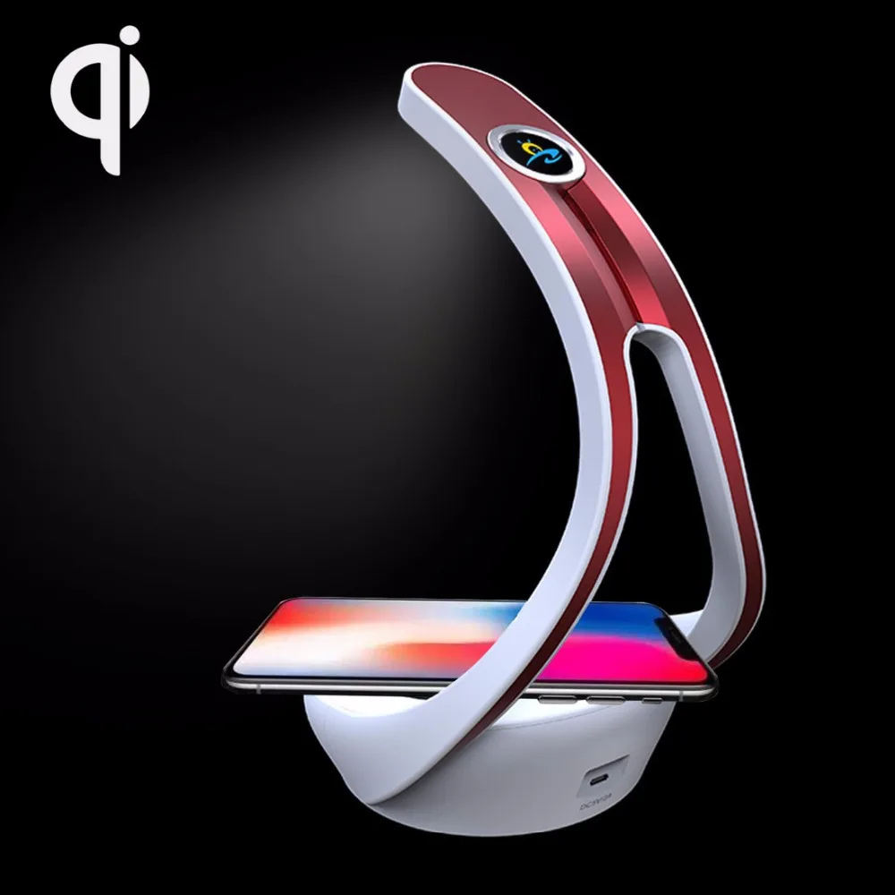 HAMTOD HT10 LED Desk Lamp 10W Max Fast Charging Qi Wireless Charger Pad for iPhone X / Huawei