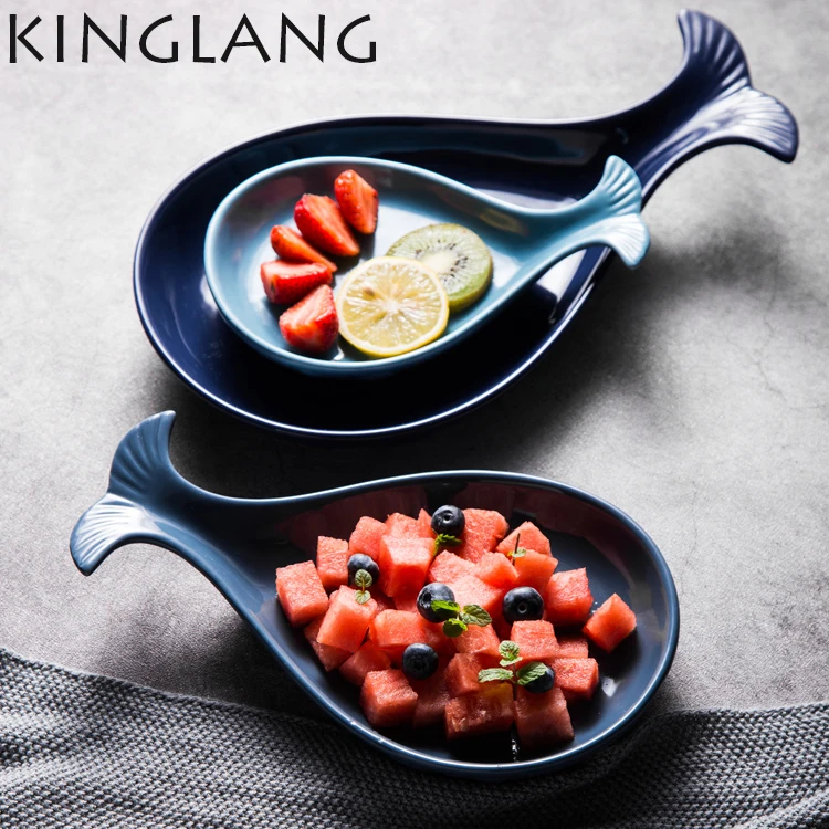 

3 sizes Whale shape plates set unqiue household plate kitchen dish