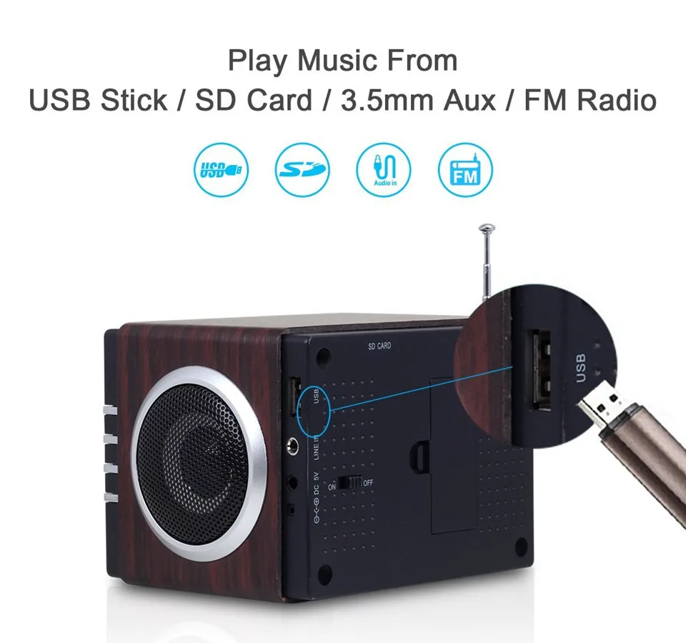 August MB300 Wood Mini Portable Radio Receiver