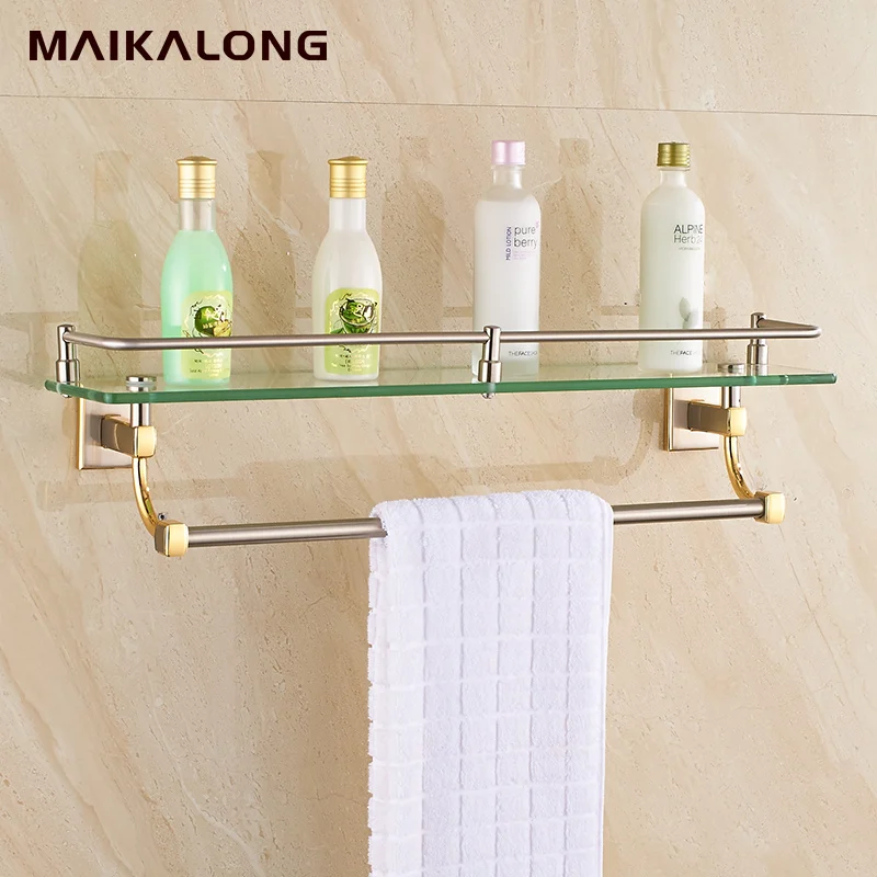 Bathroom Glass Shelf Wall Mount with Towel Bar and Rail ...