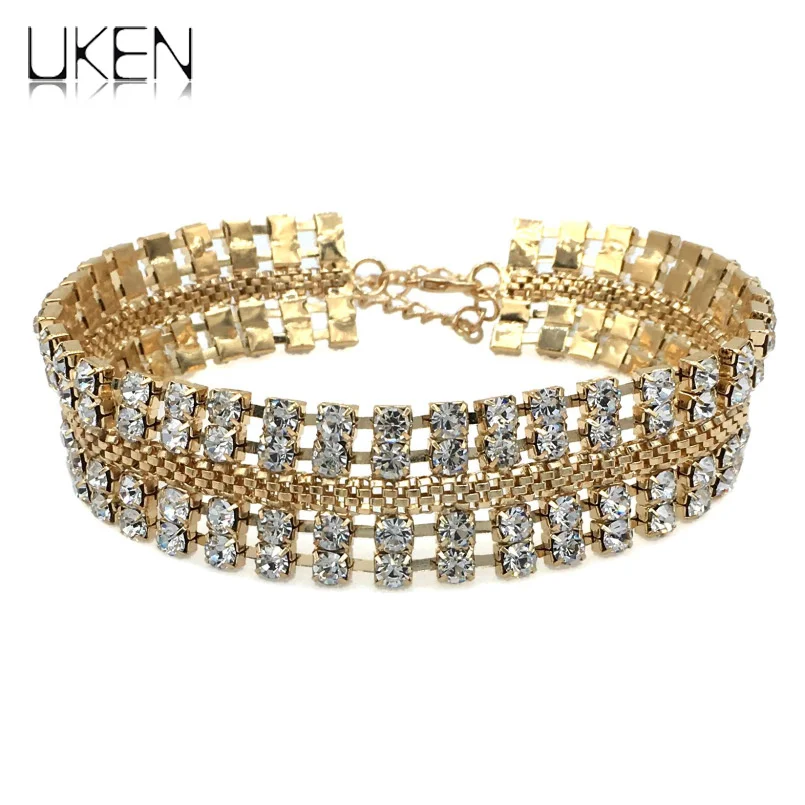 

UKEN Fashion Rhinestone Choker Necklaces Women Collar Torques Statement Necklace Luxury Jewelry For Wedding or Party Dress