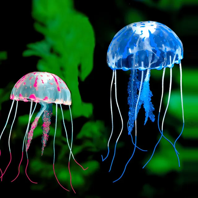 2pcs Glowing Effect Artificial Jellyfish Fish Tank Aquarium Decoration Silicon Jelly Fish Tanks