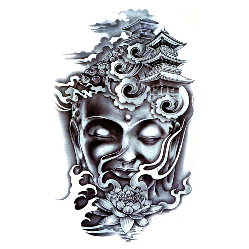 

Buddha Waterproof Temporary Tattoo Sticker On Body Art Tattoo Tower Temple Fake Tattoo Henna Temporary Tatoo Sleeve