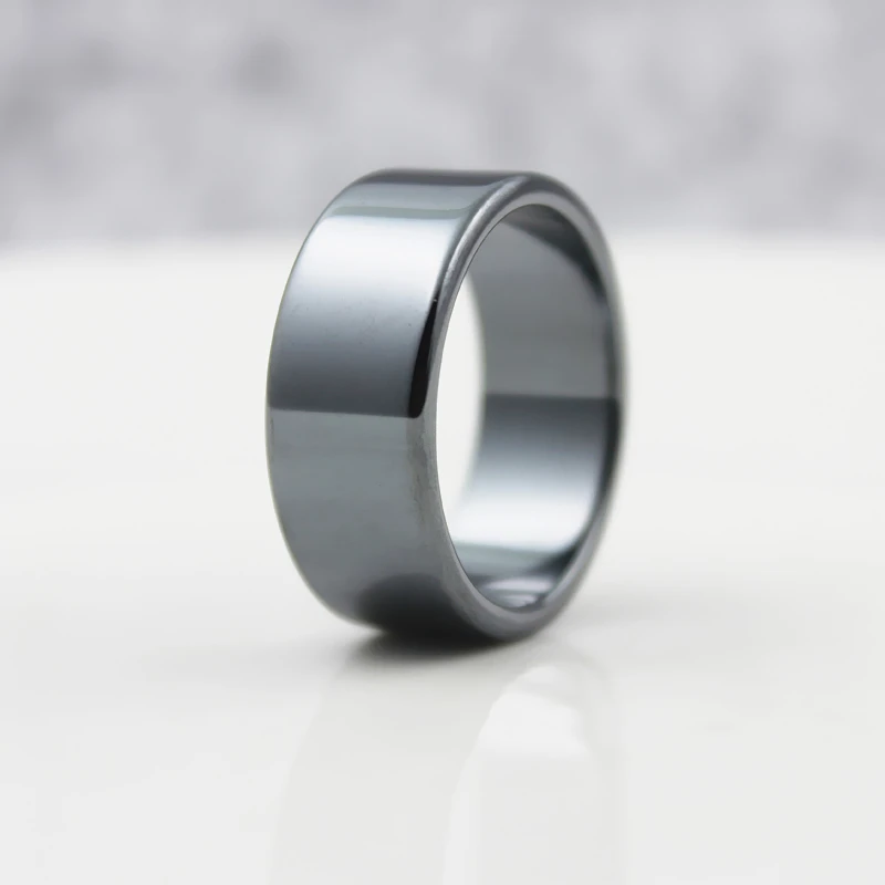 

Fashion Jewelry Grade AAA Quality smooth 10mm Width Flat Hematite Rings (1 Piece) HR1009
