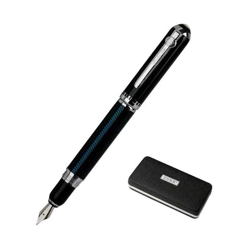 

DUKE 669 Silver Clip Fountain Pen Rotating Cap Wavy Barrel 0.5mm Iraurita Nib Inking Pens Gift Stationery with an Original Box