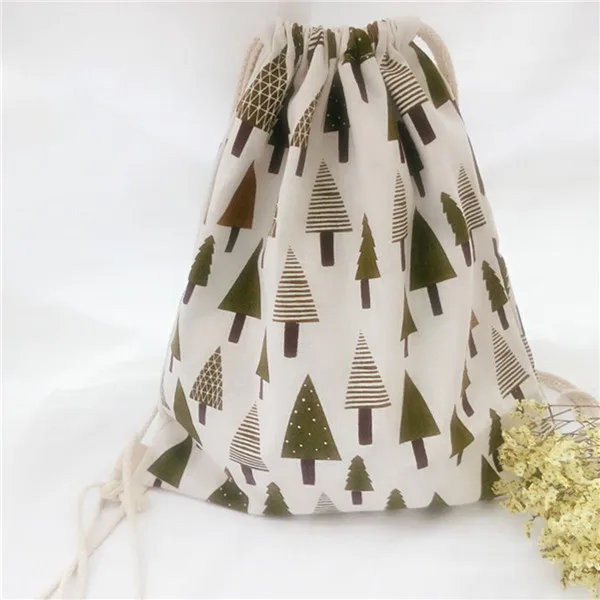 14x16 19x24 25x32CM Cotton Canvas Gift Bags Christmas Tree Printed Gift Bags Kids Birthday Party