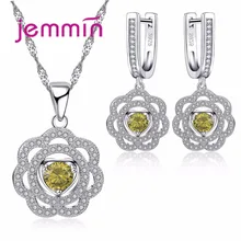 Jemmin Retro Women Flower Pendants Necklaces And Earrings Set For Anniversary Accessory 925 Sterling Silver Wedding Jewelry Sets