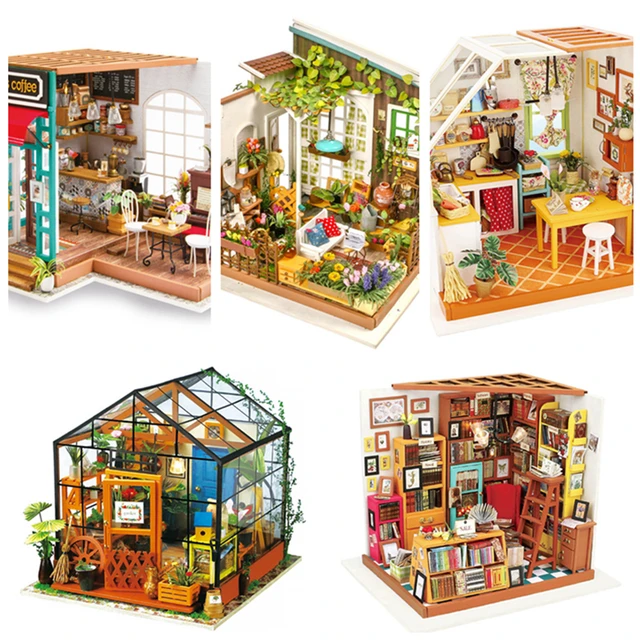 Robotime Children's Gift 5PCS Adult DIY Miniature Wooden Doll House