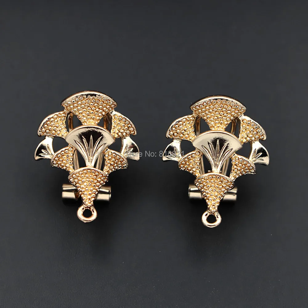 

Earrings Post with Loop Hanger Filigree Flower Base Blanks DIY Dubai Gold color African Clip Stud Earrings Jewelry Findings