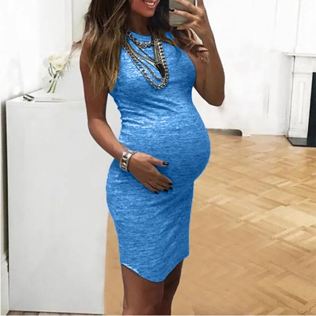 

Women Pregnant Maternity dress Nursing Solid Breastfeeding Summer o-neck Sleeveless Comfortable Pregnancy Dress
