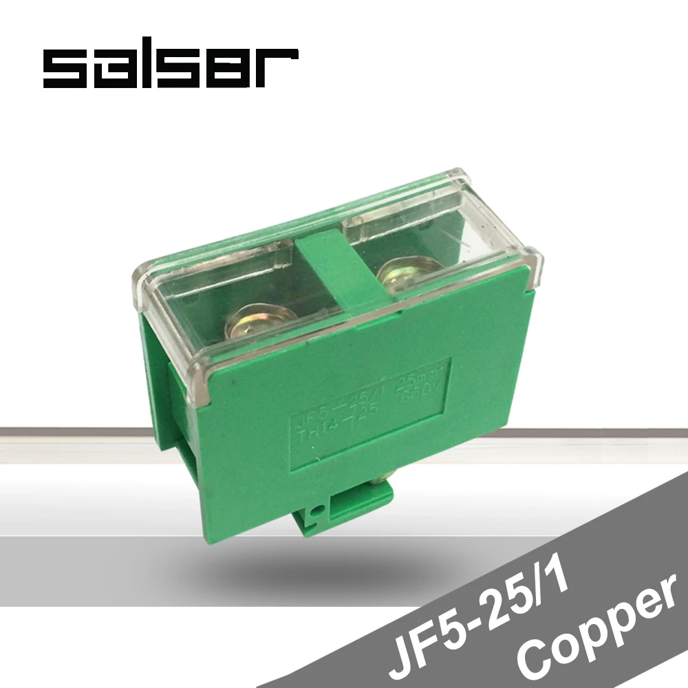 

(5PCS) JF5-25/1 Copper Terminal blocks 100A/1P Wire Dual Row connection 10-25mm2 Universal DIN Rail Mounted