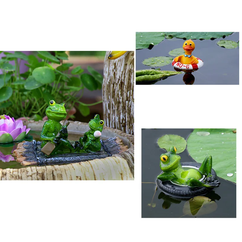 Goedkoop Hars Drijvende Bamboe Vlot Kikker Standbeeld Eend Sculptuur Outdoor Vijver Decoratieve Thuis Aquarium Tuin Decor Desk Ornament