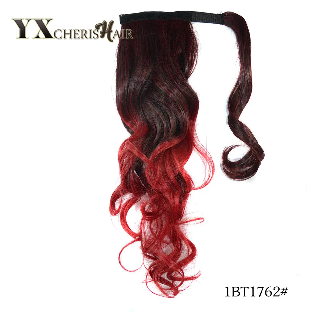 YXCHERISHAIR 16 дюймов 100 г высокотемпературное волокно Омбре длинные волнистые синтетические обертывания вокруг шиньонов поддельные в наращивание волос конский хвост - Цвет: 1BT1762