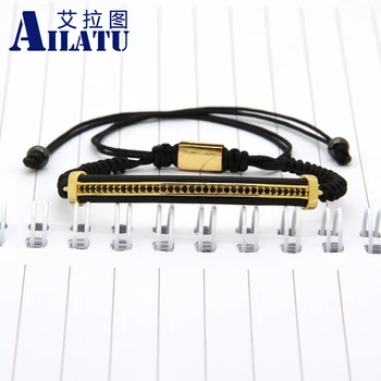 

Ailatu Wholesale 10pcs Fashion Mens Jewelry High Quality Micro Pave Brass Black Cz Long Tube Watch Protector Macrame Bracelets