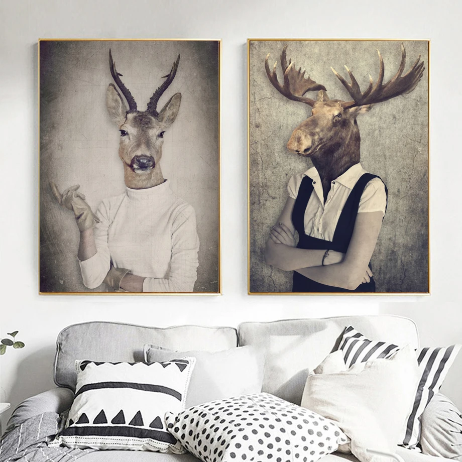 Surreal Мода Зебра олень лося стены Искусство Холст Живопись скандинавские плакаты и принты фотографии животных на стену для декора гостиной