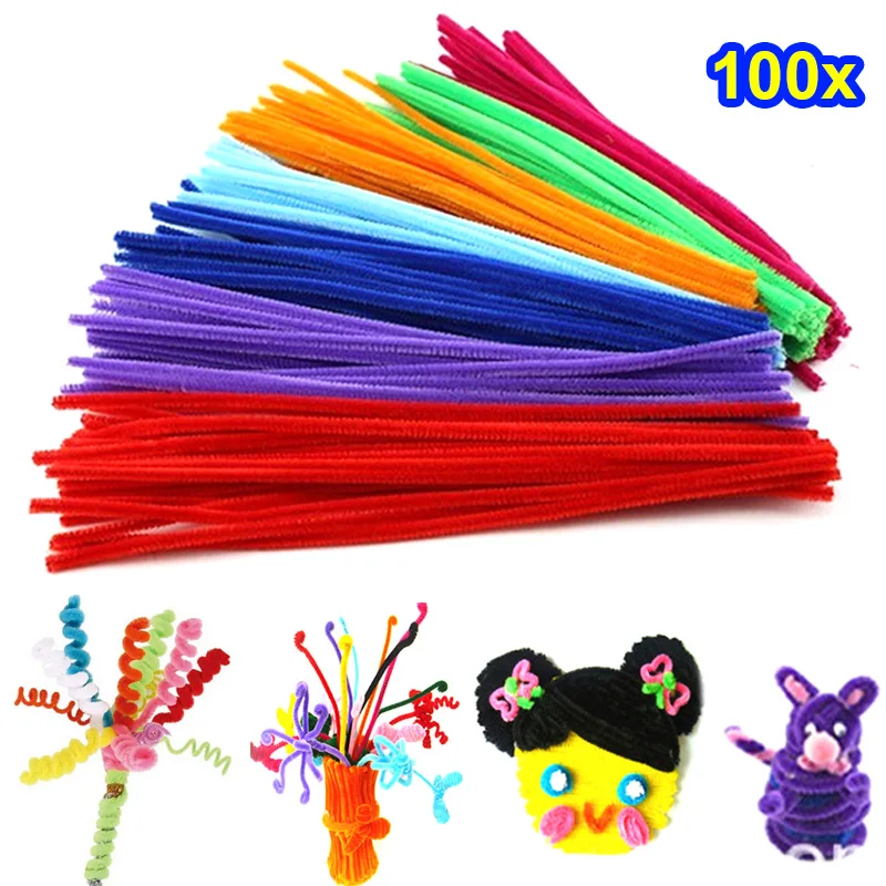 100 шт радужные цвета стебли плюшевые палочки Kindergarden развивающие игрушки DIY ручной работы для творчества devolooping Toys-1 м - Цвет: Многоцветный