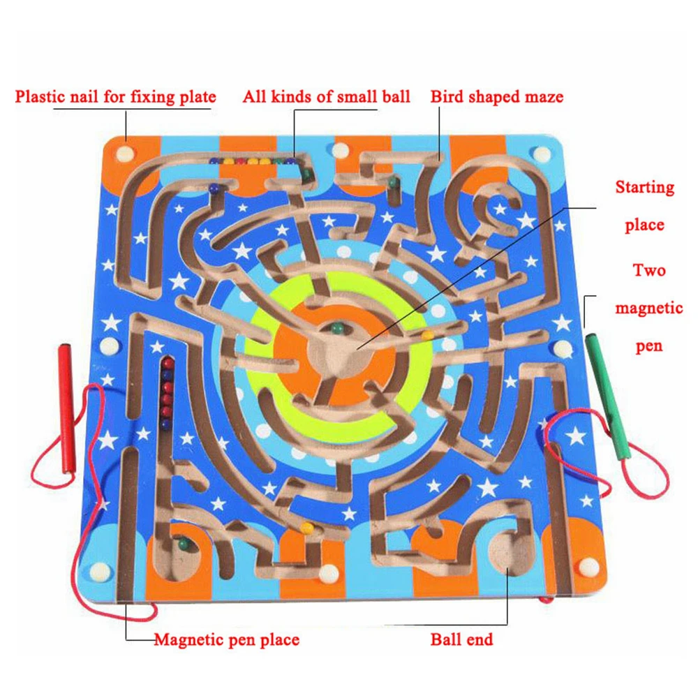 Magnetic Wand Wiggles and Worms Marbles Labyrinth Wooden Animal Maze Educational Kids Parenting Family Game Toys (6)