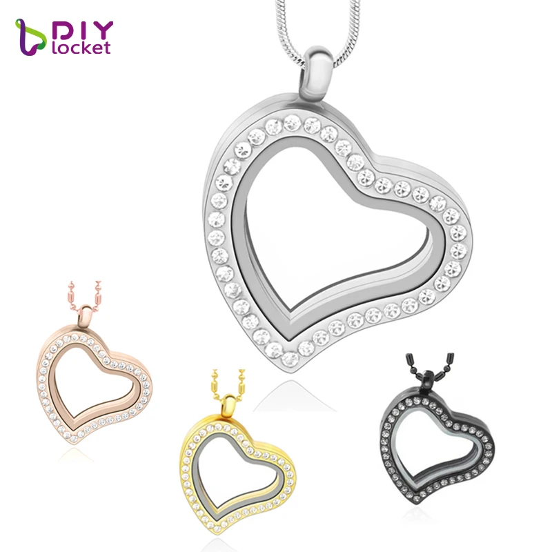 

Diylocket 30mm Silver Heart magnetic glass floating charm locket Zinc Alloy Rhinestone (chains included for free) LSFL03*5