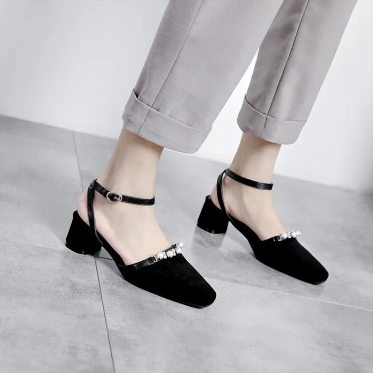 

Big Size 9 10 11 12 13 14 15 16 17 high heels sandals women shoes woman summer ladies Square Pearl with Sandals