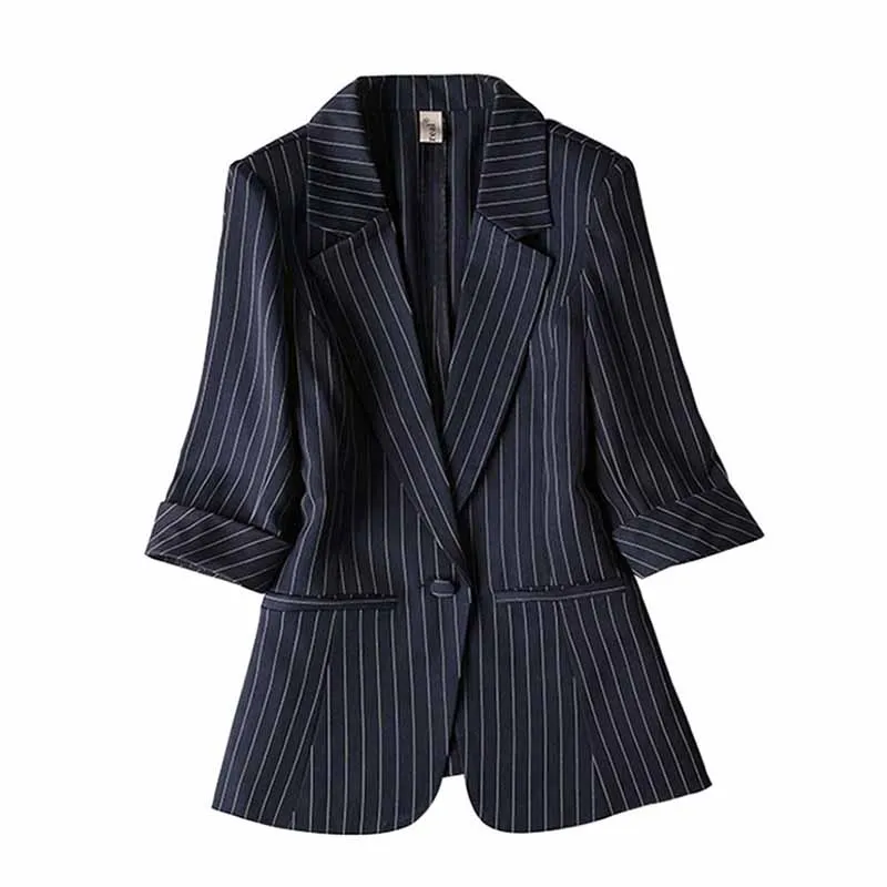 

Plus size S-7XL Spring Summer Striped Suit Women Thin Blazers Jackets Three Quarter sleeve short Outerwear Casual Female G275