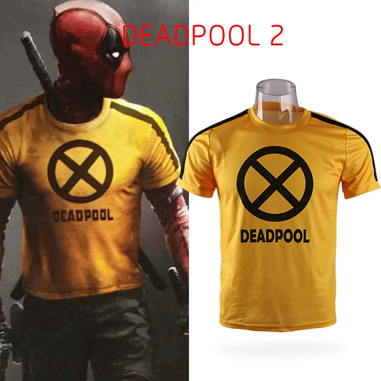 2018 Movie Deadpool 2 Superhero Yellow Slim Short Short Sleeve Cosplay font b Mens b font