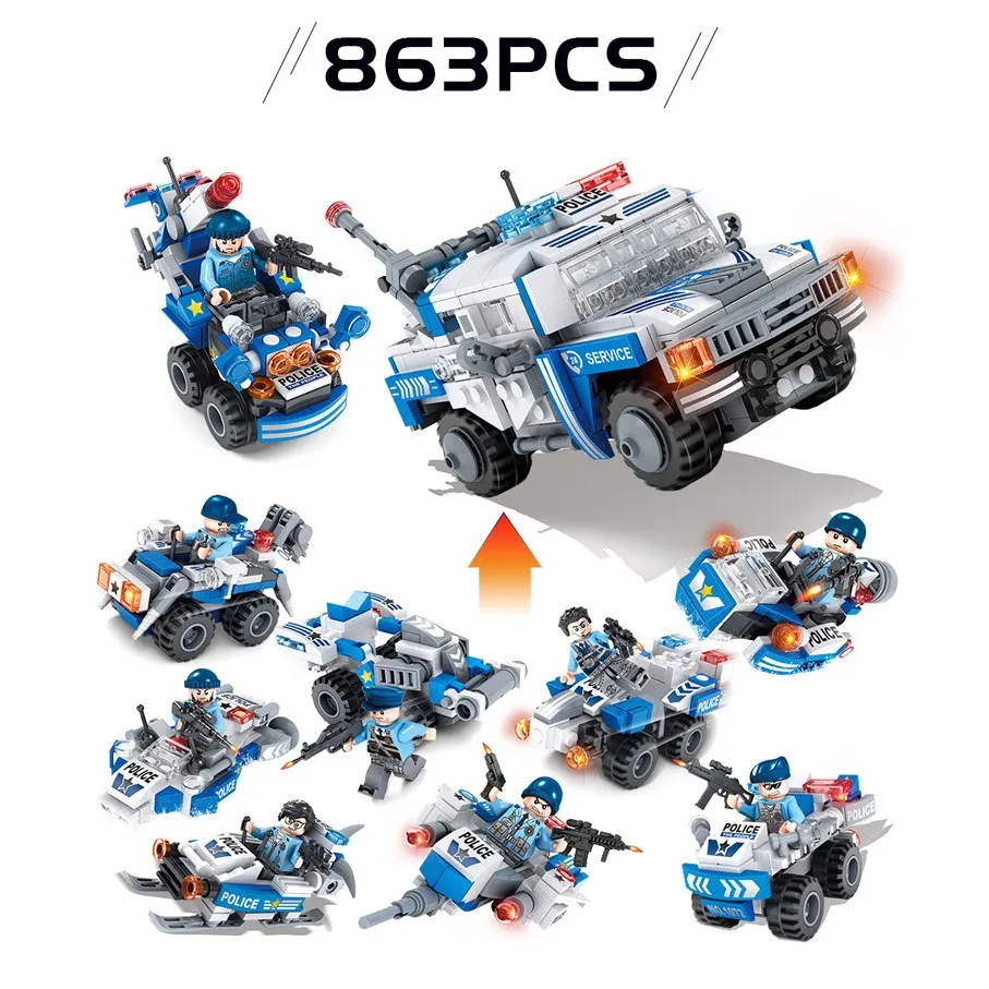 

8in1 City Police SUV Building Blocks For Children Policeman Figure Fighter Policecar Vehicle Legorreta Brick