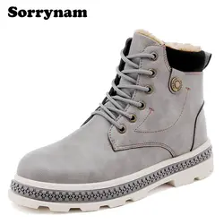 Sorrynam для мужчин s зимние ботинки «Мартенс» ботильоны на шнуровке высокие ботинки Винтаж Повседневная обувь