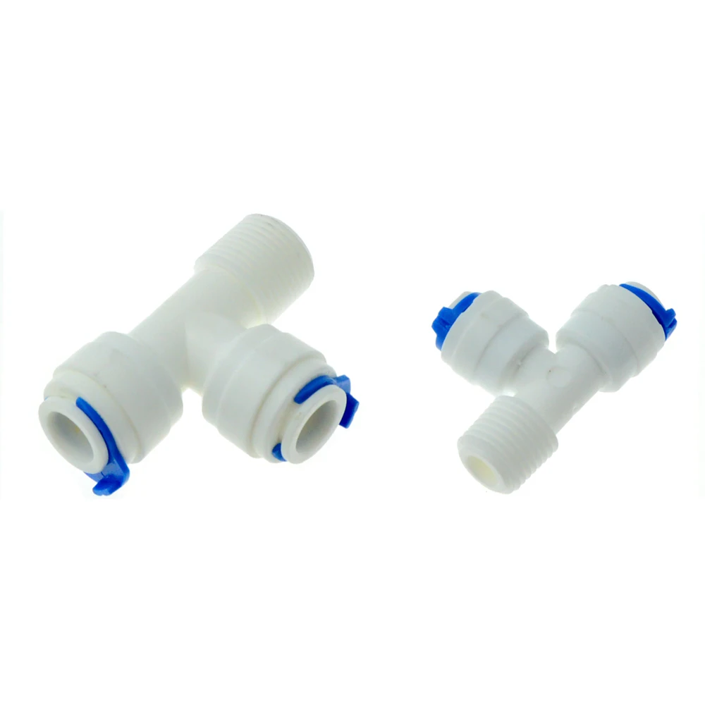 

RO Water Quick Fitting 3 Way Tee 1/4" 3/8" OD Hose Connection 3/8" BSP Male Thread Plastic Pipe Coupling Reverse Osmosis System