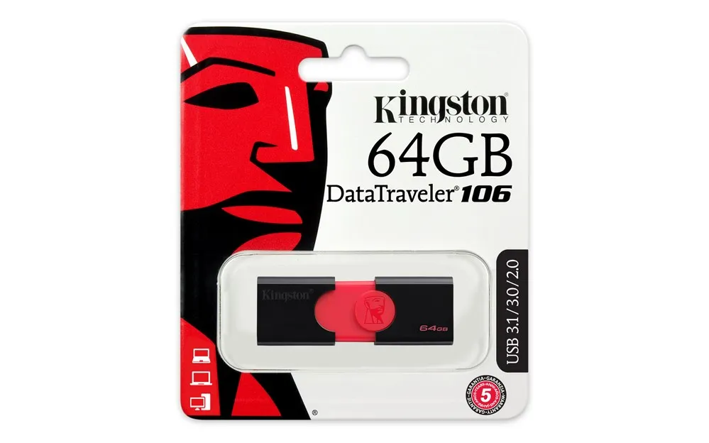 Kingston technology DataTraveler 106 64 GB 3 0 (3 1 Gen 1) разъем usb type A Slide черный красный|USB