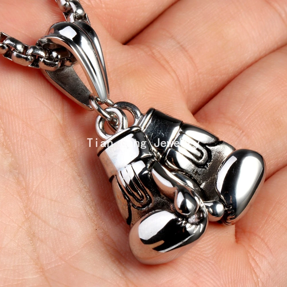Silver Stainless Steel Boxing Glove Pendant Necklace for Men Men's Jewelry