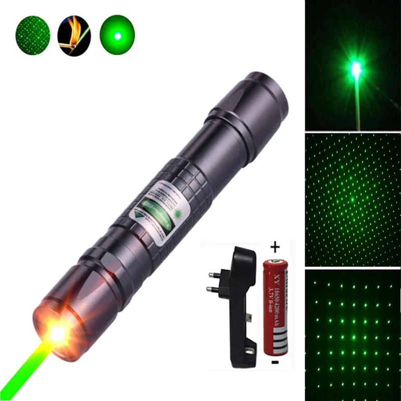 عالية الطاقة الخضراء مؤشر ليزر الصيد الليزر التكتيكي البصر بالليزر القلم 532 نانومتر 5 mW 303 حرق laserpen + شاحن + 18650 بطارية